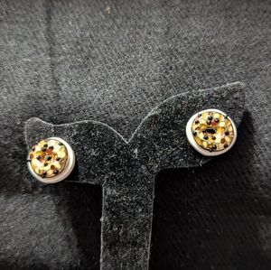 Gold Tone Brown Cream Black Enamel And Rhinestone Everything Bagel Stud Earrings